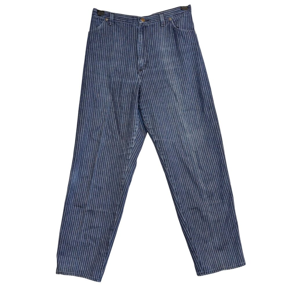 Vintage Rustler Blue & White Striped Denim Jeans Size 16 Misses